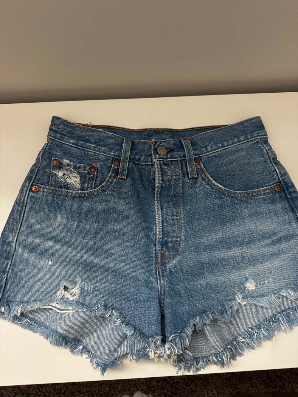 Levi's Distressed Light Blue 501 High-Waist Denim Shorts